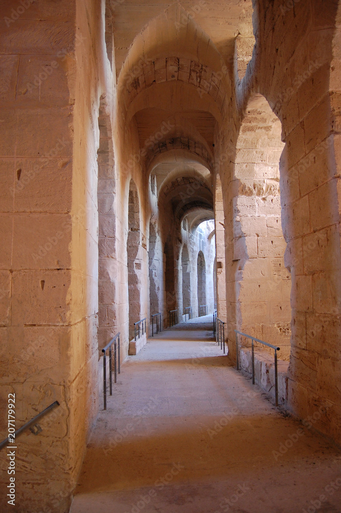 ancient stone tunnel in coliseum of red stone