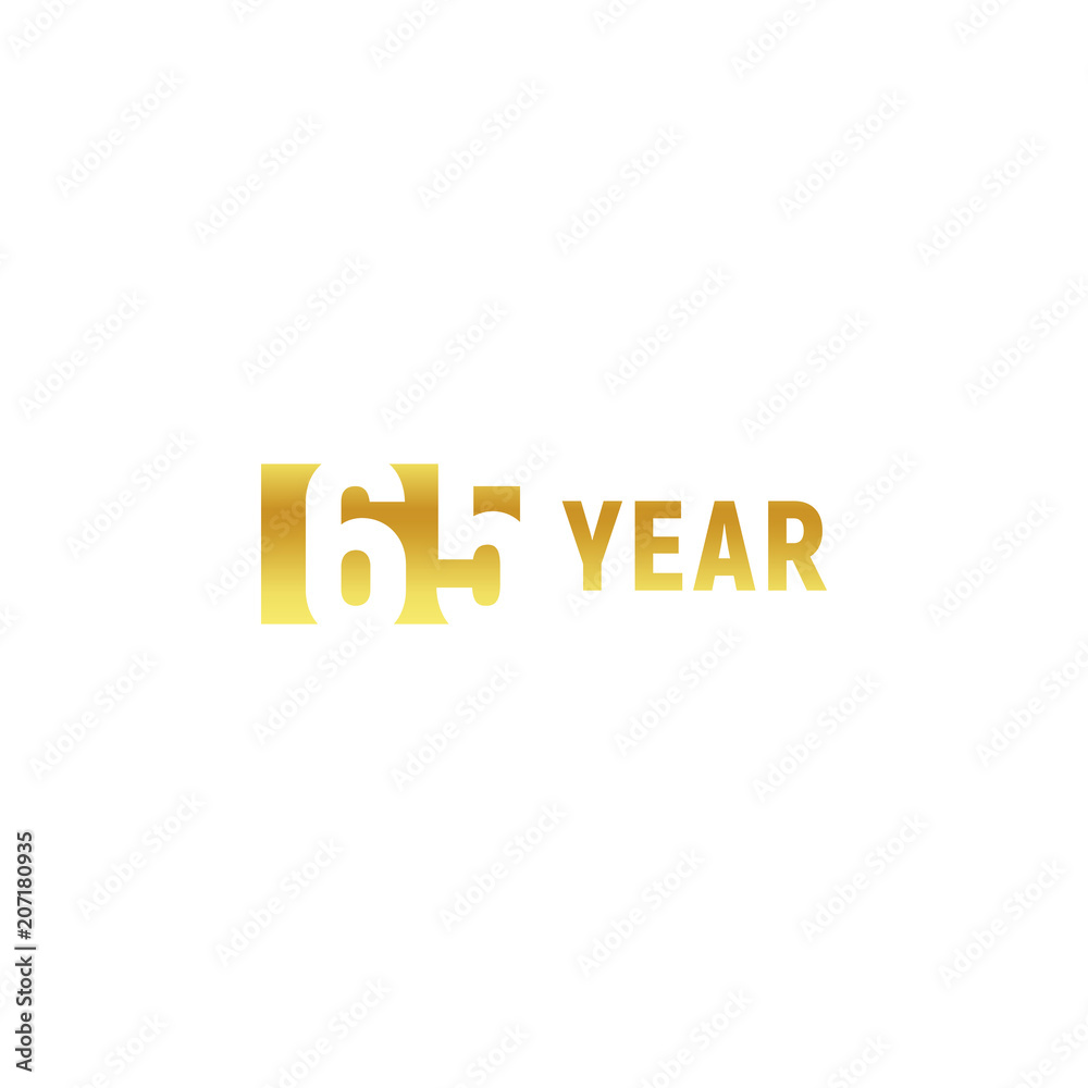 65 year, happy birthday gold logo on white background, corporate anniversary vector minimalistic sign, greeting card template. 65 year, happy birthday gold logo on white background, corporate anniversary vector minimalistic sign, greeting card template.