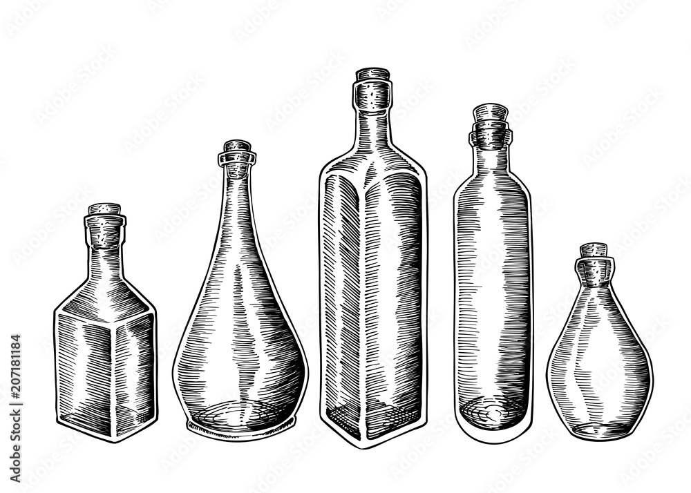 Glass Bottle Drawing Vector Art PNG Images | Free Download On Pngtree