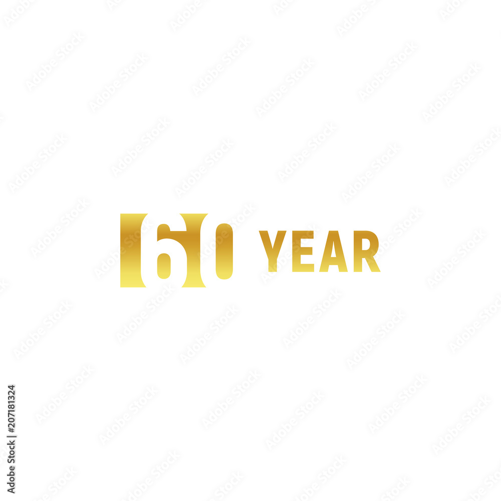 60 year, happy birthday gold logo on white background, corporate anniversary vector minimalistic sign, greeting card template. 60 year, happy birthday gold logo on white background, corporate anniversary vector minimalistic sign, greeting card template.
