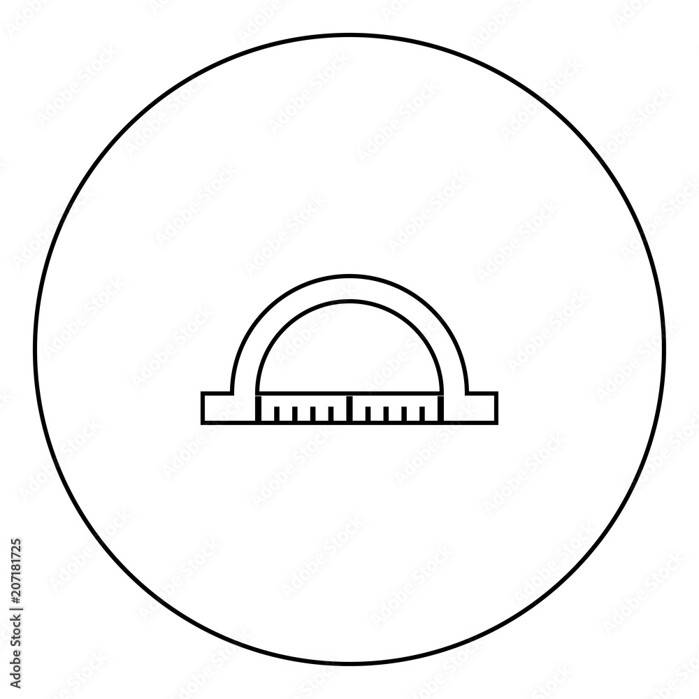 Protractor black icon in circle outline Protractor black icon in circle outline