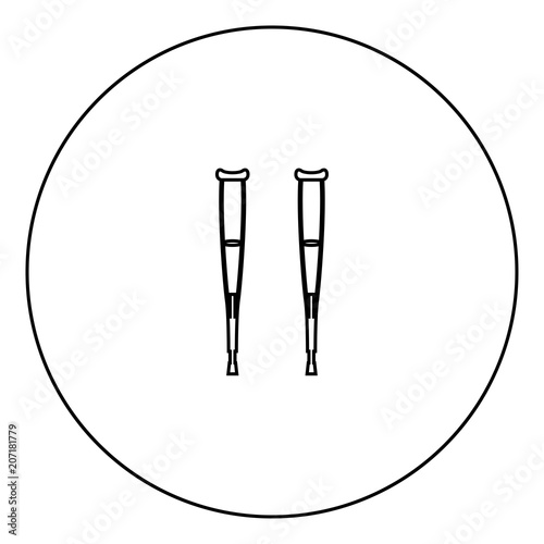 Pair of crutches black icon in circle outline