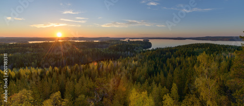 Finland, Laukaa, Hyyppäänvuori sunset. Lievestuoreenjärvi lake.