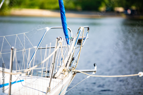 Handrails of stainless steel railings on the nose yachts photo