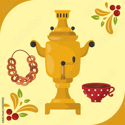 Traditional Russian cuisine culture dish course food welcome to Russia gourmet national meal vector illustration