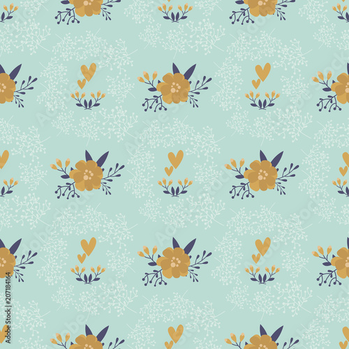 Nature flower hand drawn illustration seamless pattern background floral summ...