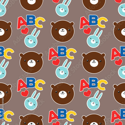 Seamless abc teddy bear pattern vector pattern design animal illustration car...