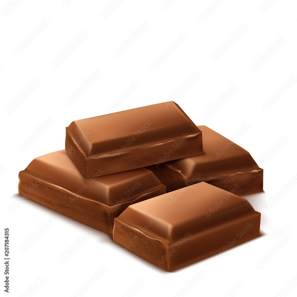 Vector 3d realistic chocolate pieces. Brown delicious bars for packaging mock up, package template, design element. Cocoa tasty product, yummy dark dessert. Vector 3d realistic chocolate pieces. Brown delicious bars for packaging mock up, package template, design element. Cocoa tasty product, yummy dark dessert.