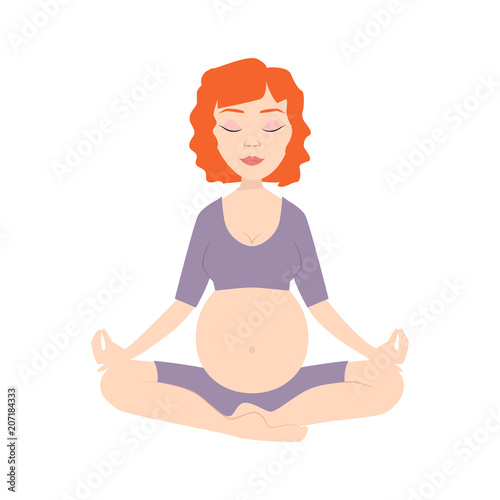 Pregnancy sport fitness people healthy character lifestyle concept woman yoga vector illustration.