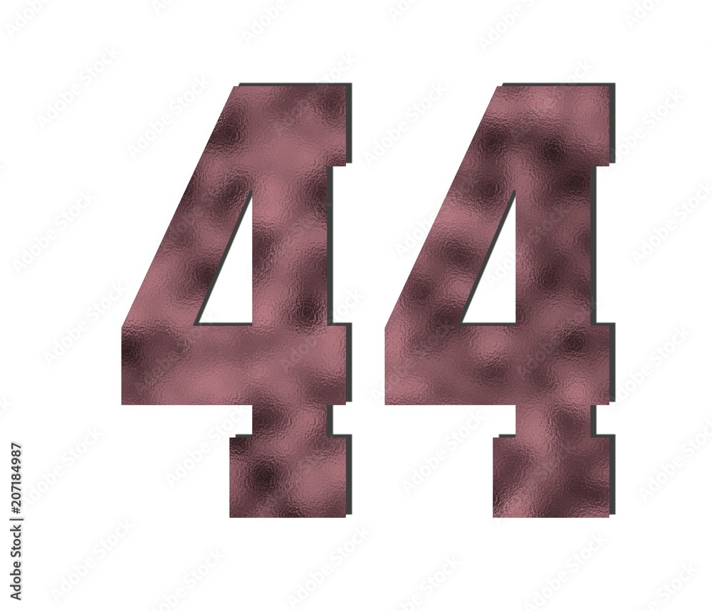 Fototapeta premium 44 Number. Rose gold color. Shiny glass texture. Discount and sales theme. White isolated