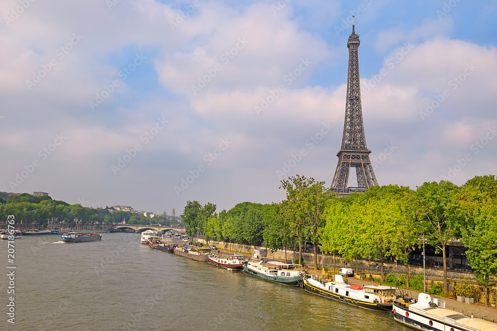 view of the Eiffel Tower and river Seine in Paris