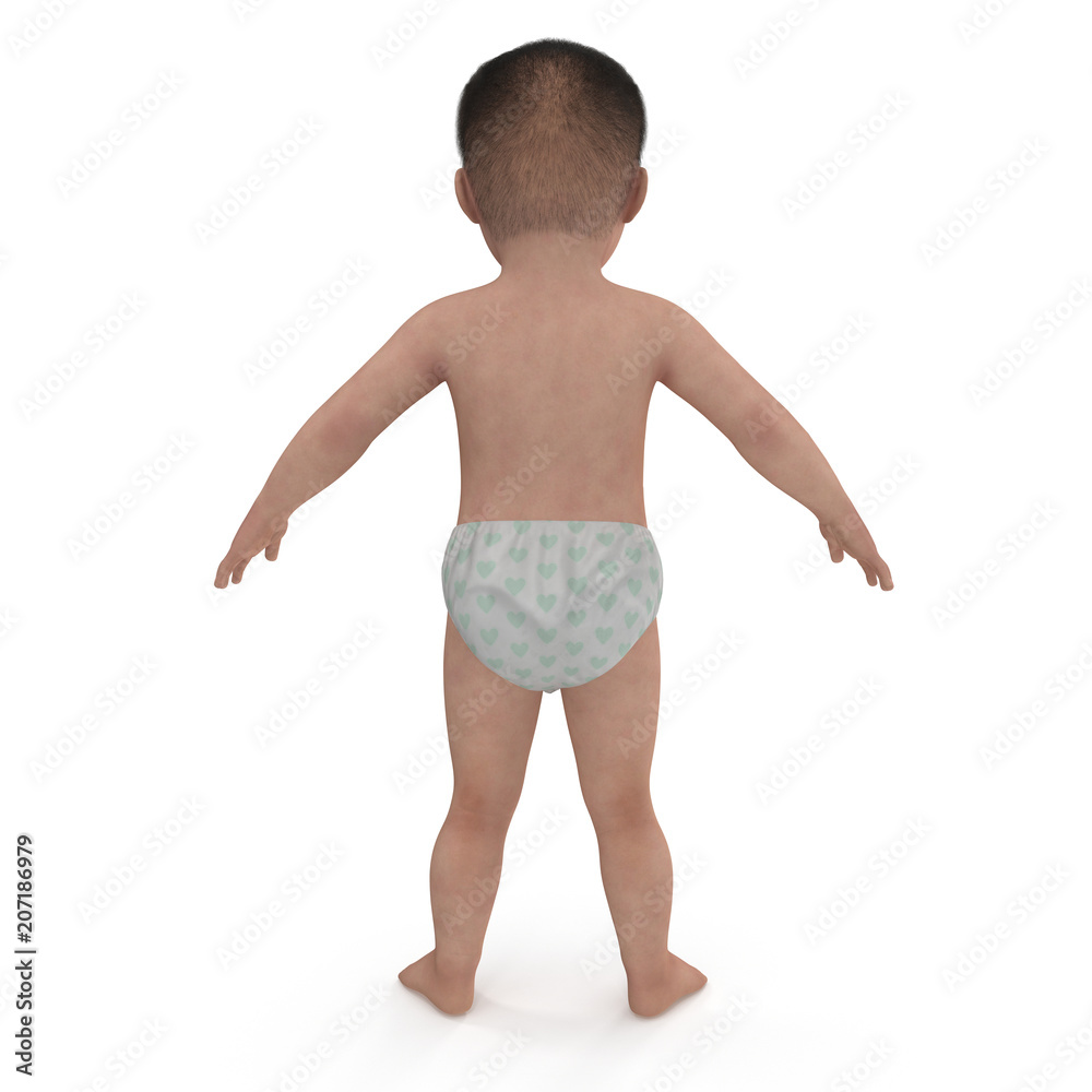 Asian baby boy on white. 3D illustration