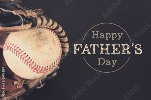 Baseball Fathers Day holiday graphic for fun sport dad.  Vintage style with dirty glove and ball. photo