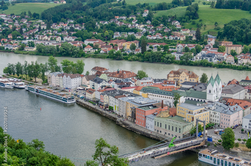 View of city of Passau in Germany on river banks