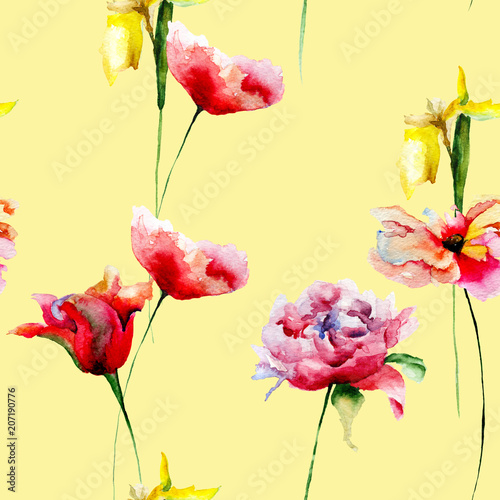 Seamless pattern with beautiful flowers for design