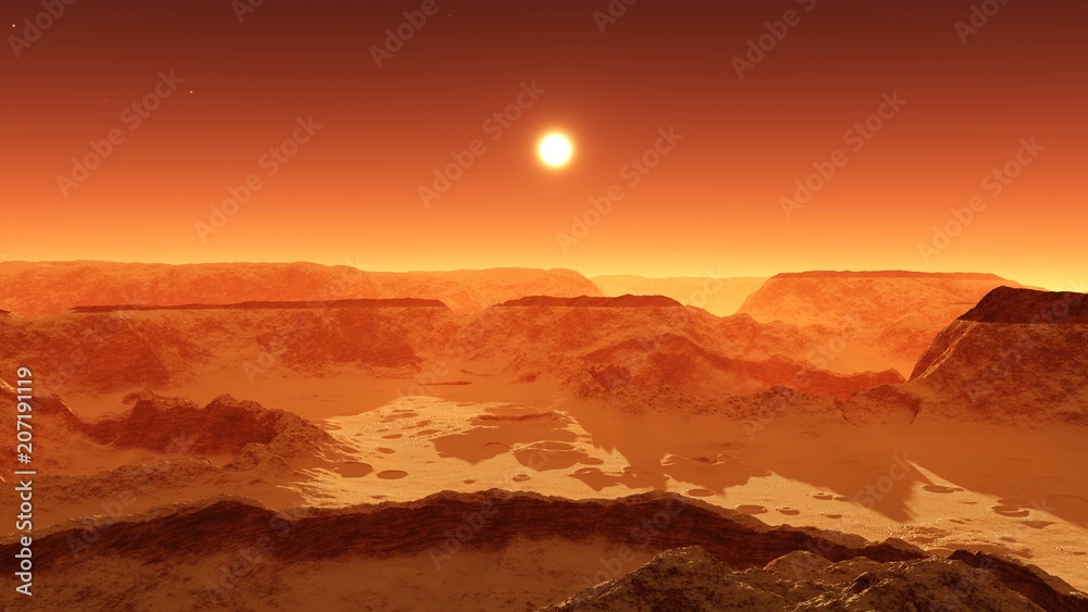 Panorama of space landscape, alien landscape, 3D rendering
