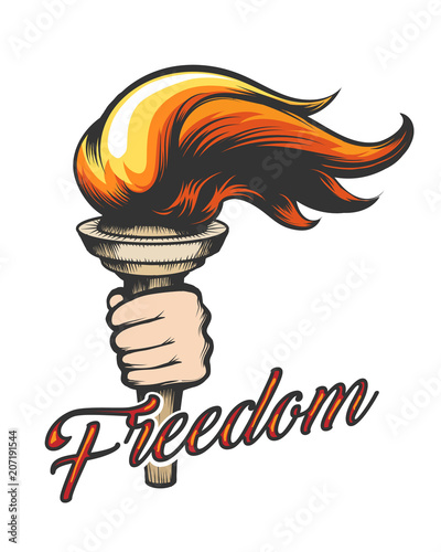 Hand with Torch and Wording Freedom