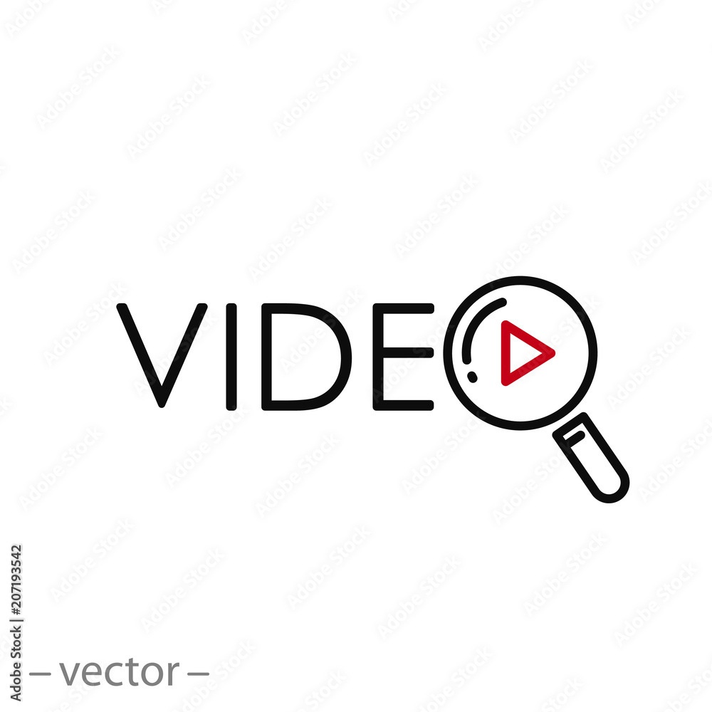 video play button under a magnifier, line icon, video logo - vector illustration eps10 video play button under a magnifier, line icon, video logo - vector illustration eps10