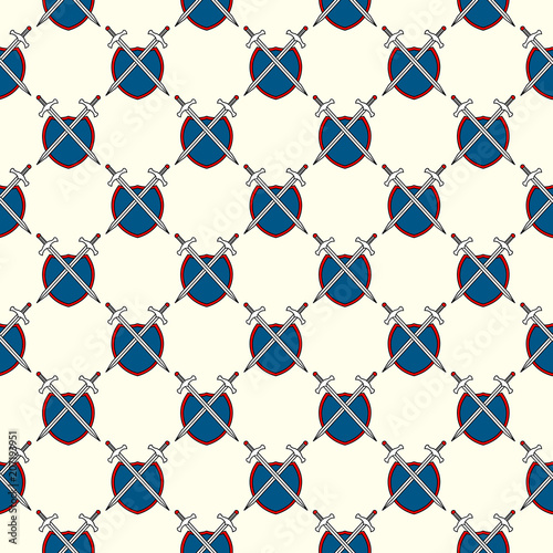 Kids background with shield and sword seamless pattern