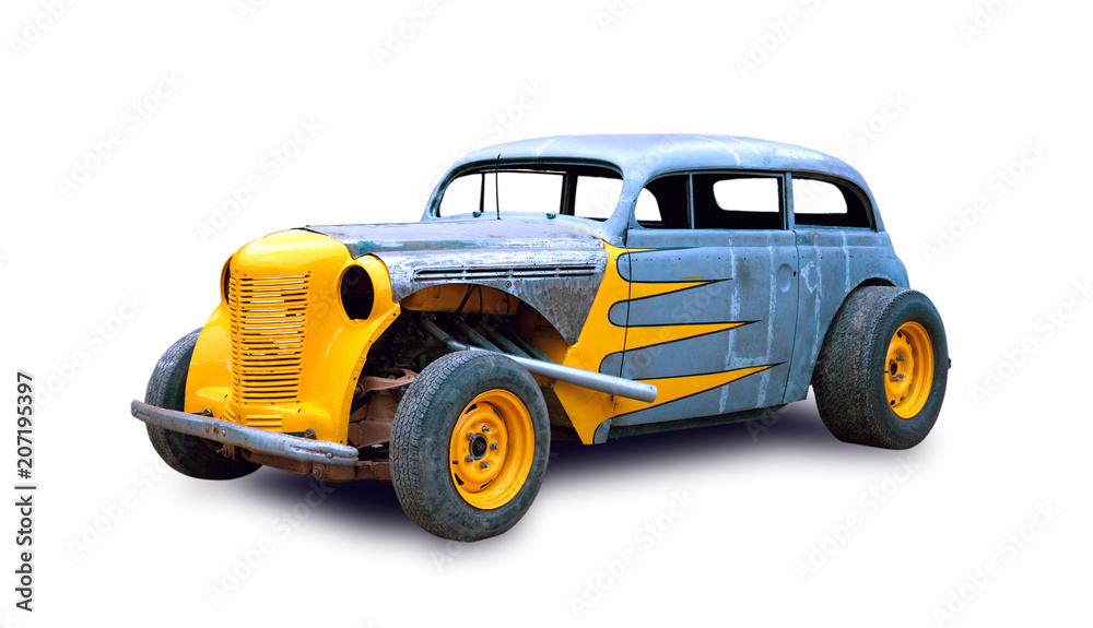 A beautiful customized classic hotrod. White background.