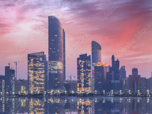 Photography Skyscrapers in the evening, Abu Dhabi, United Arab Emirates