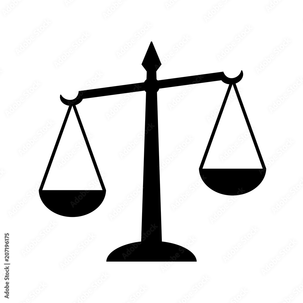 Law scales of justice icon. Symbol of law measuring legal case's support and opposition. Vector Illustration Law scales of justice icon. Symbol of law measuring legal case's support and opposition. Vector Illustration