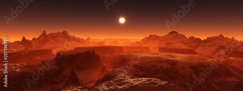 Panorama of space landscape, alien landscape, 3D rendering 