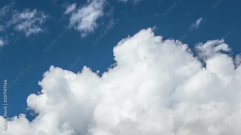 Russia, time lapse. Formation and rapid movement of white clouds of different shapes in the blue sky in late spring at sunset. Russia, time lapse. Formation and rapid movement of white clouds of different shapes in the blue sky in late spring at sunset.