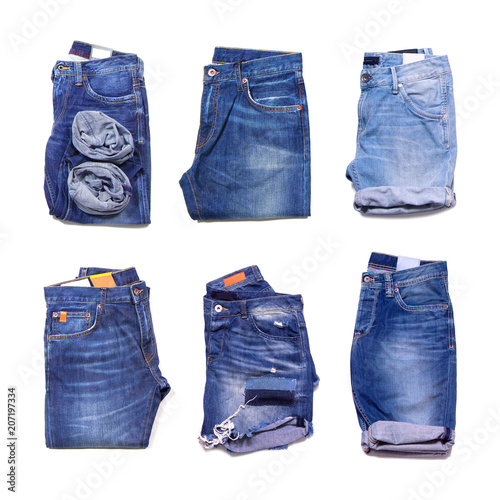 Denim set. Jeans isolated on white background