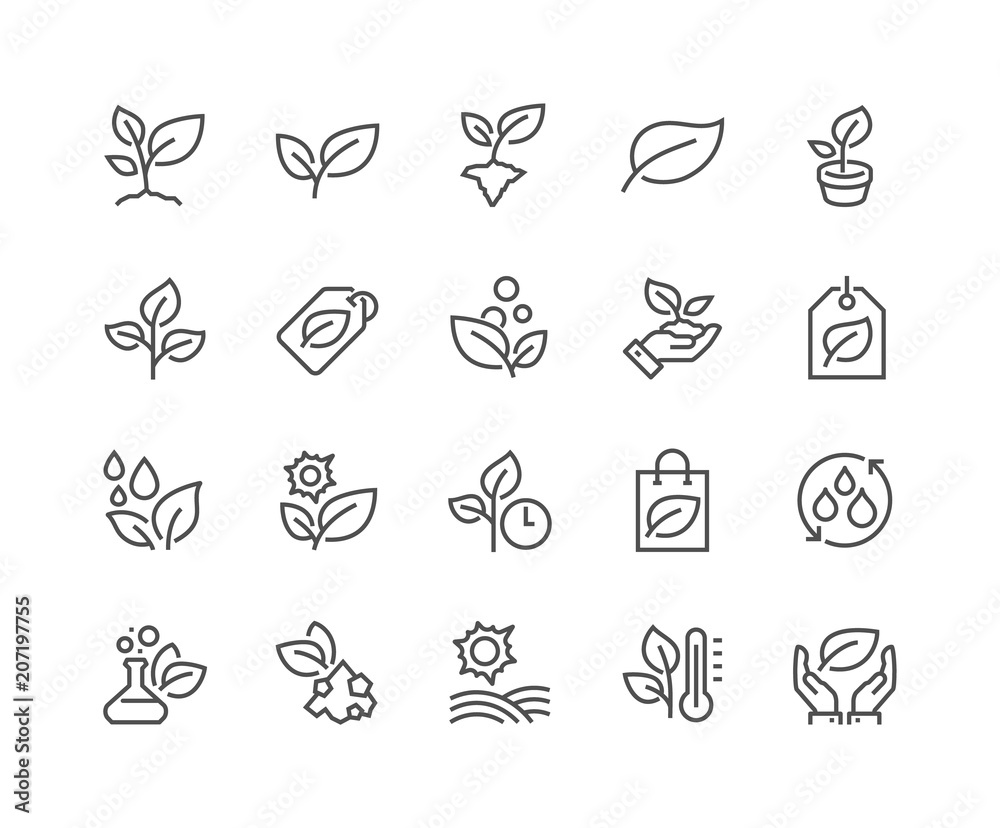 Naklejka premium Prosty zestaw ikon związanych z linii wektor roślin. Zawiera takie ikony jak liść na dłoni, warunki wzrostu, liście i inne. Skok edytowalny. 48x48 pikseli doskonały.