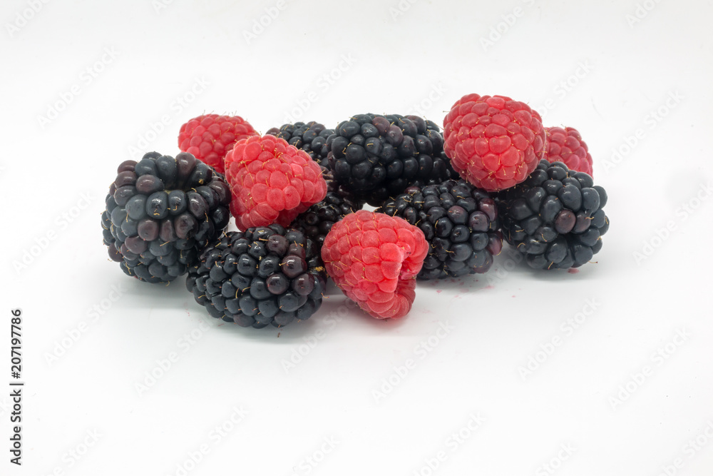Blackberries and Raspberries against a white background Blackberries and Raspberries against a white background