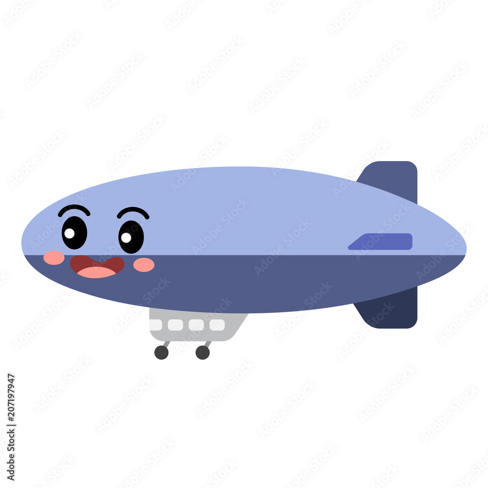 Blimp transportation cartoon character side view isolated on white  background vector illustration. Stock Vector | Adobe Stock
