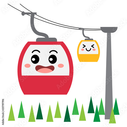 Aerial Tramway transportation cartoon character side view isolated on white background vector illustration.