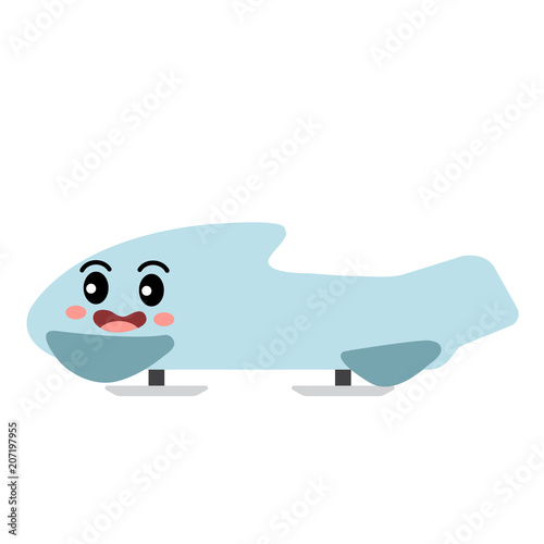 Bobsled transportation cartoon character side view isolated on white background vector illustration.