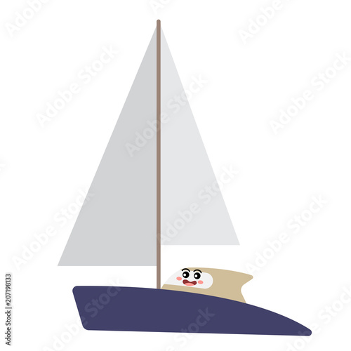Catamaran transportation cartoon character side view isolated on white background vector illustration.