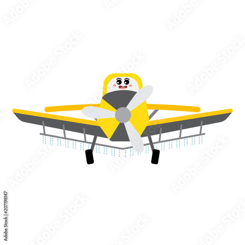 Crop Duster transportation cartoon character side view isolated on white background vector illustration.