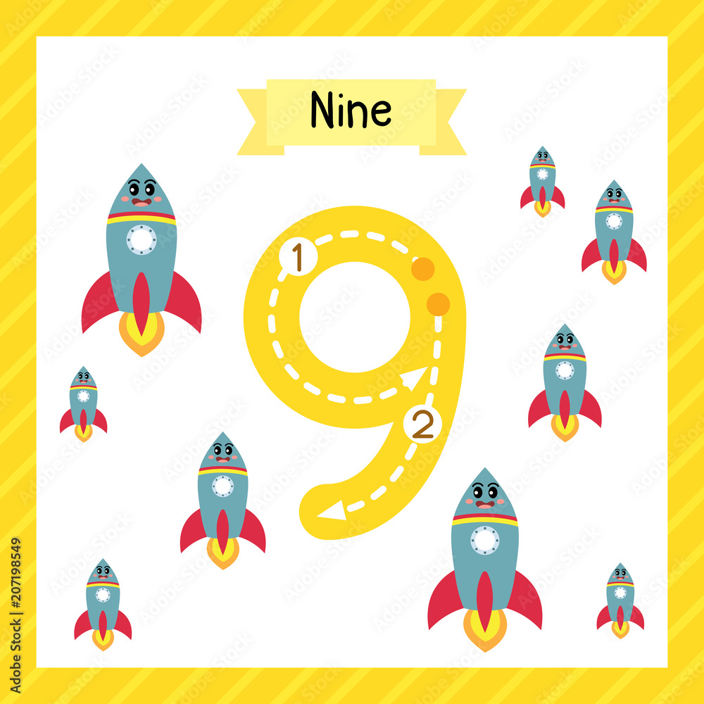 Cute Children Flashcard Number Nine Tracing With 9 Rockets For Kids cute-children-flashcard-number-nine-tracing-with-9-rockets-for-kids