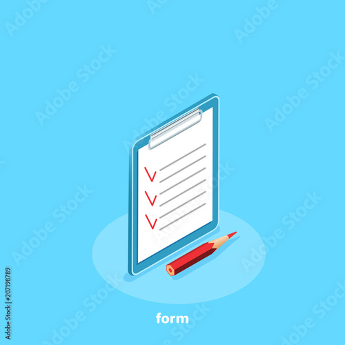 sheet of paper and pencil on a blue background, isometric image © dimon_ua