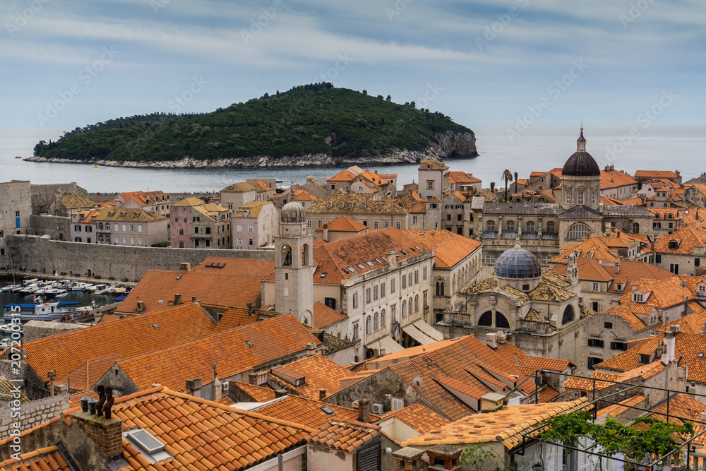 Dubrovnik old town with Lokrum island in the background