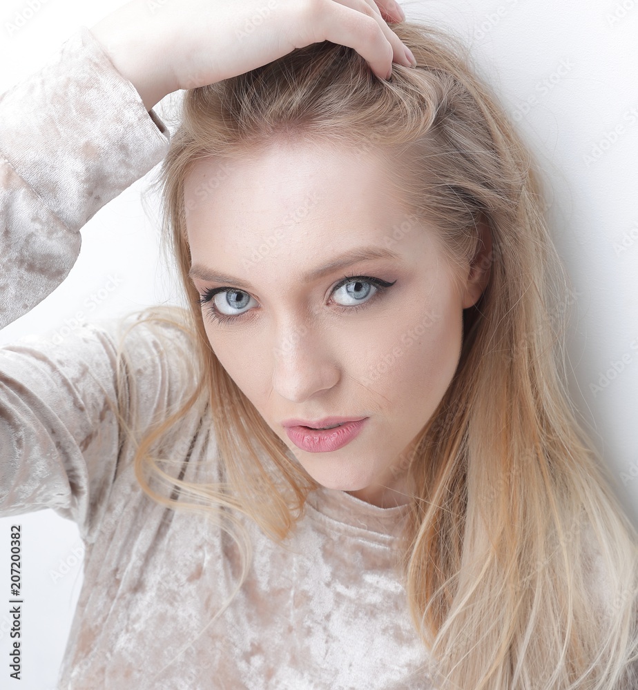 portrait of a stylish confident young woman with daily make-up. portrait of a stylish confident young woman with daily make-up.