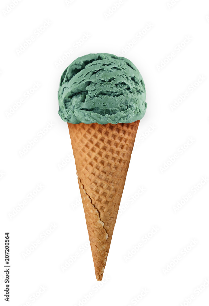 pistacchio ice cream with cone isolated on white background pistacchio ice cream with cone isolated on white background