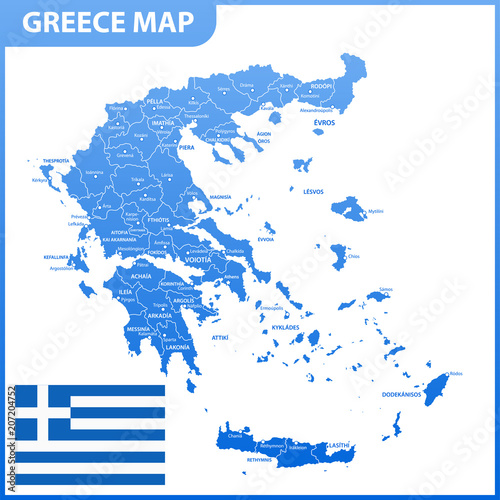The detailed map of Greece with regions or states and cities, capital. Administrative division.
