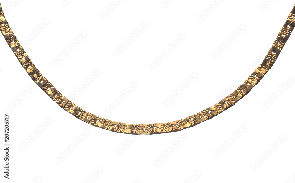 Gold chain necklace isolated on white background closeup macro Gold chain necklace isolated on white background closeup macro