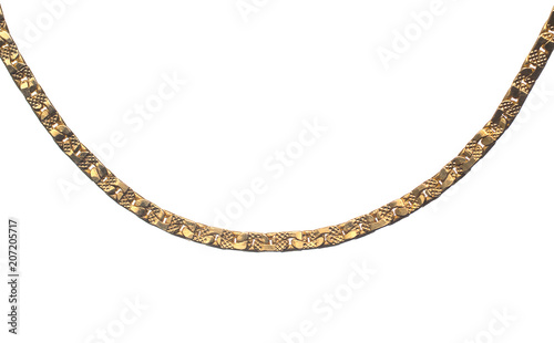 Gold chain necklace isolated on white background closeup macro photo