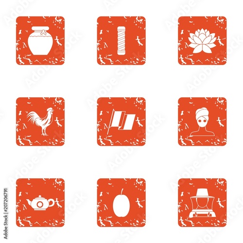 Honey drink icons set. Grunge set of 9 honey drink vector icons for web isolated on white background