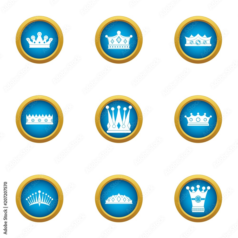 King head icons set. Flat set of 9 king head vector icons for web isolated on white background