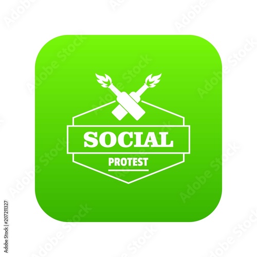 Social protest molotov cocktail icon green vector isolated on white background