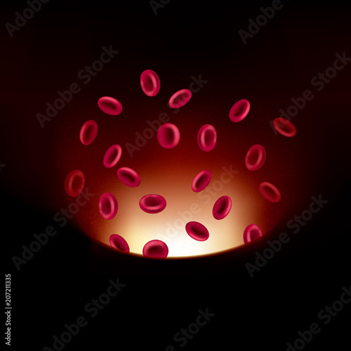 Medical concept design, vector drawn blood vessels and red blood cells.