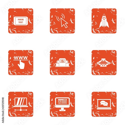 Computerisation a life icons set. Grunge set of 9 computerisation a life vector icons for web isolated on white background photo