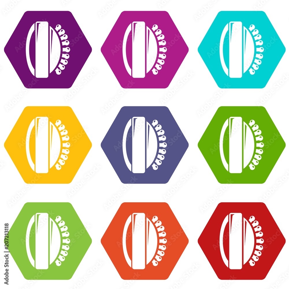 Massage brush icons 9 set coloful isolated on white for web Massage brush icons 9 set coloful isolated on white for web